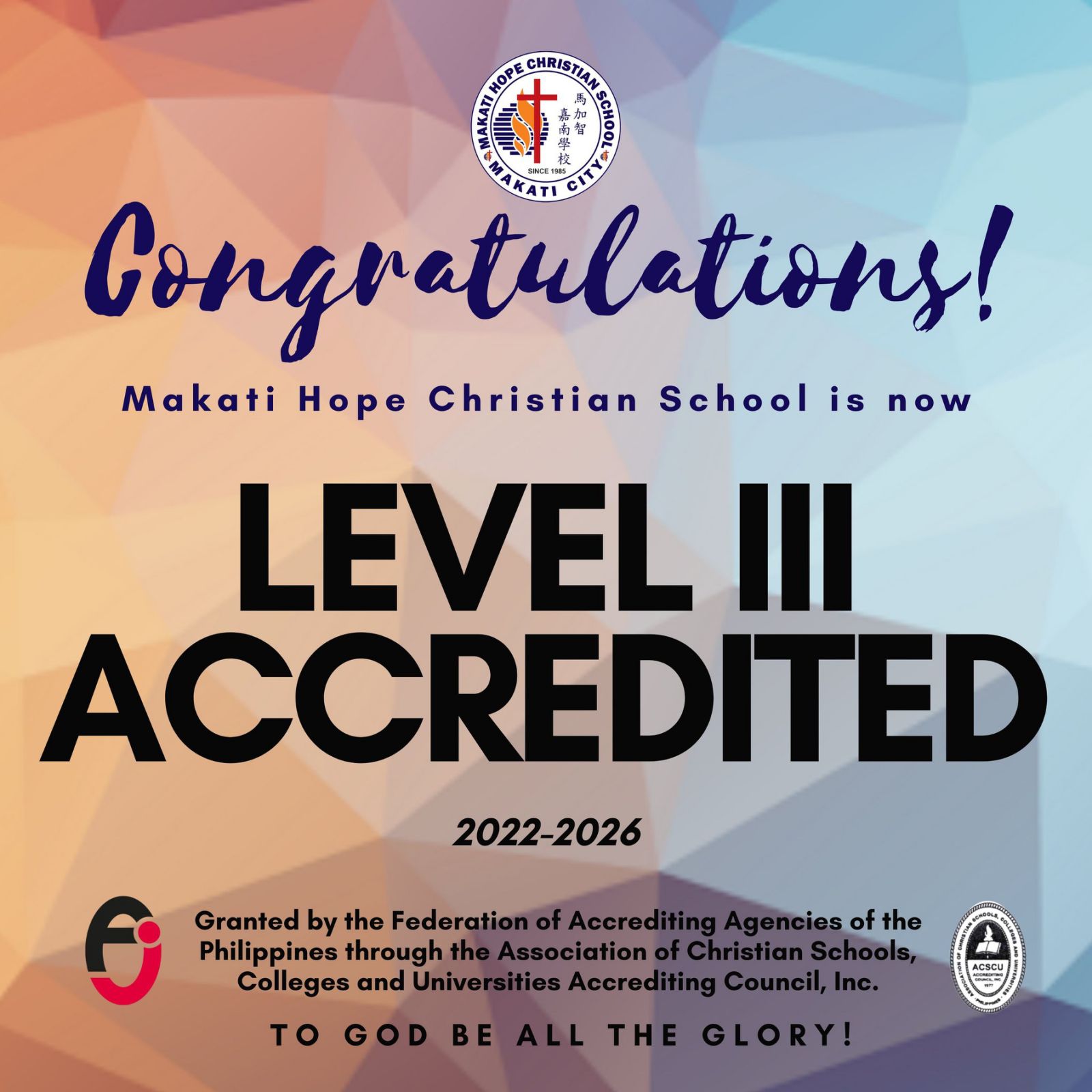 Makati Hope is now ACSCU-ACI Level 3 Accredited.