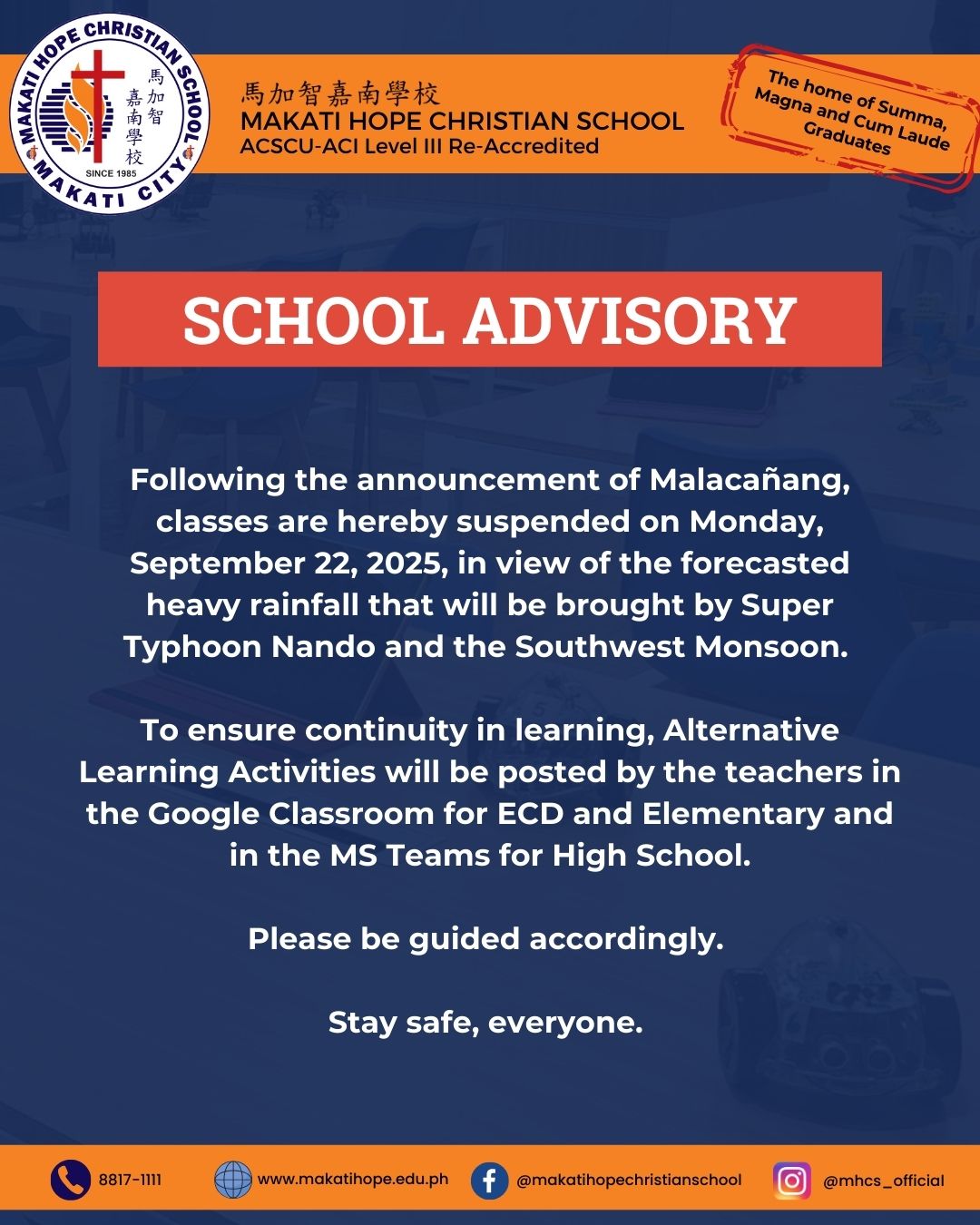 School Advisory on September 22, 2025