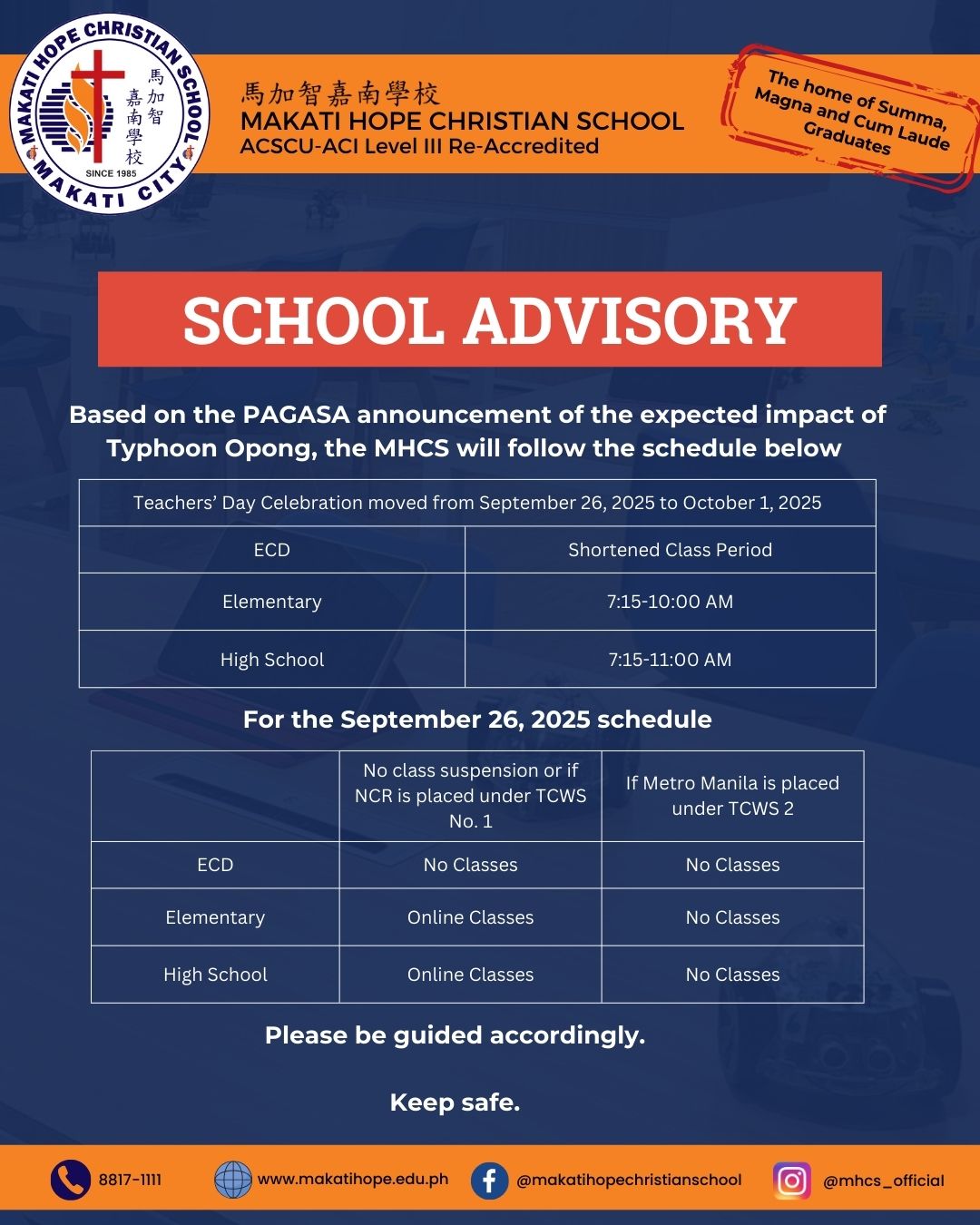 School Advisory on September 26, 2025