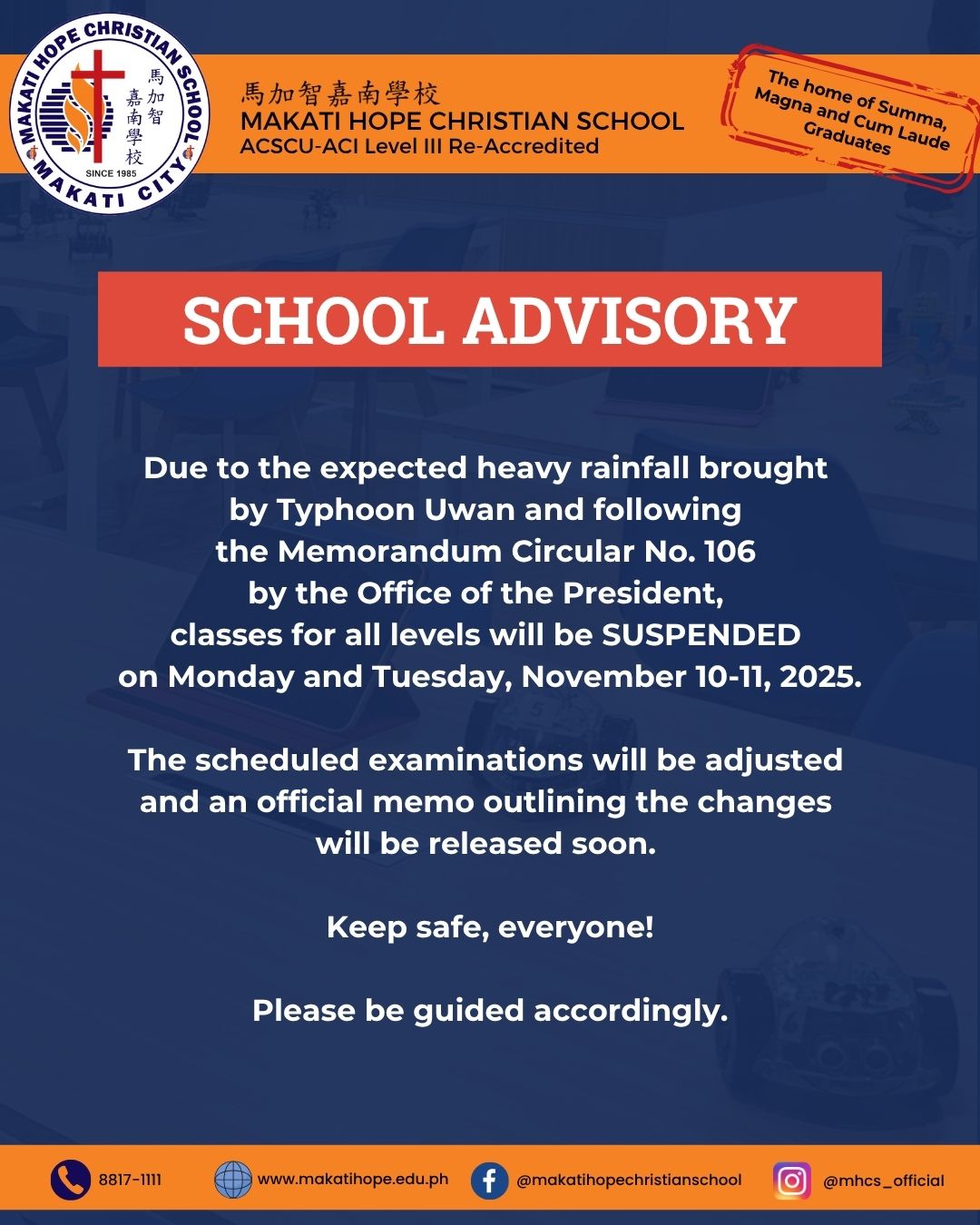 MHCS Advisory for November 10-11, 2025